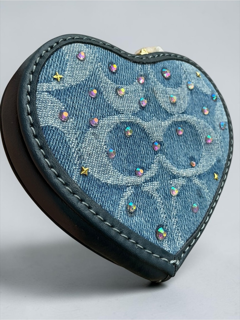Coach Heart Coin Purse CDF55 Denim Rhinestone Crystal Loved Signature Wallet